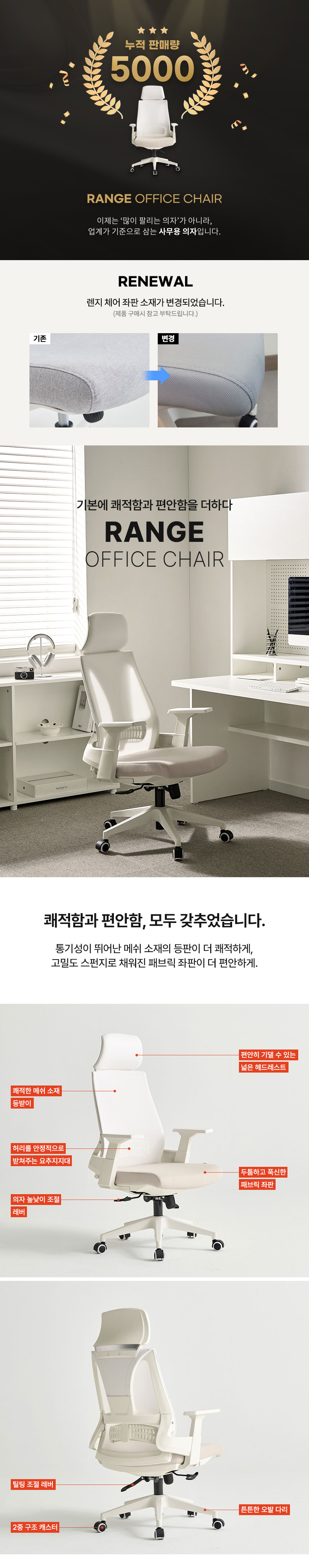 렌지 메쉬 사무용 의자 상세 이미지 3